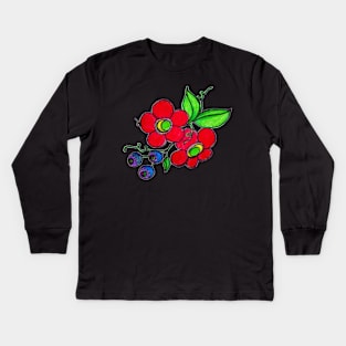 Flowers and Blueberries Kids Long Sleeve T-Shirt